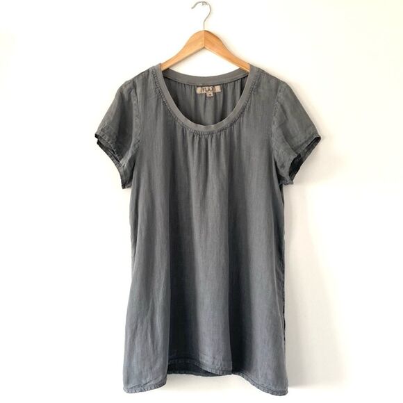 Flax Linen Gray Relaxed Short Sleeve T-Shirt sz S Beach Coastal Casual Cooling - Picture 1 of 7